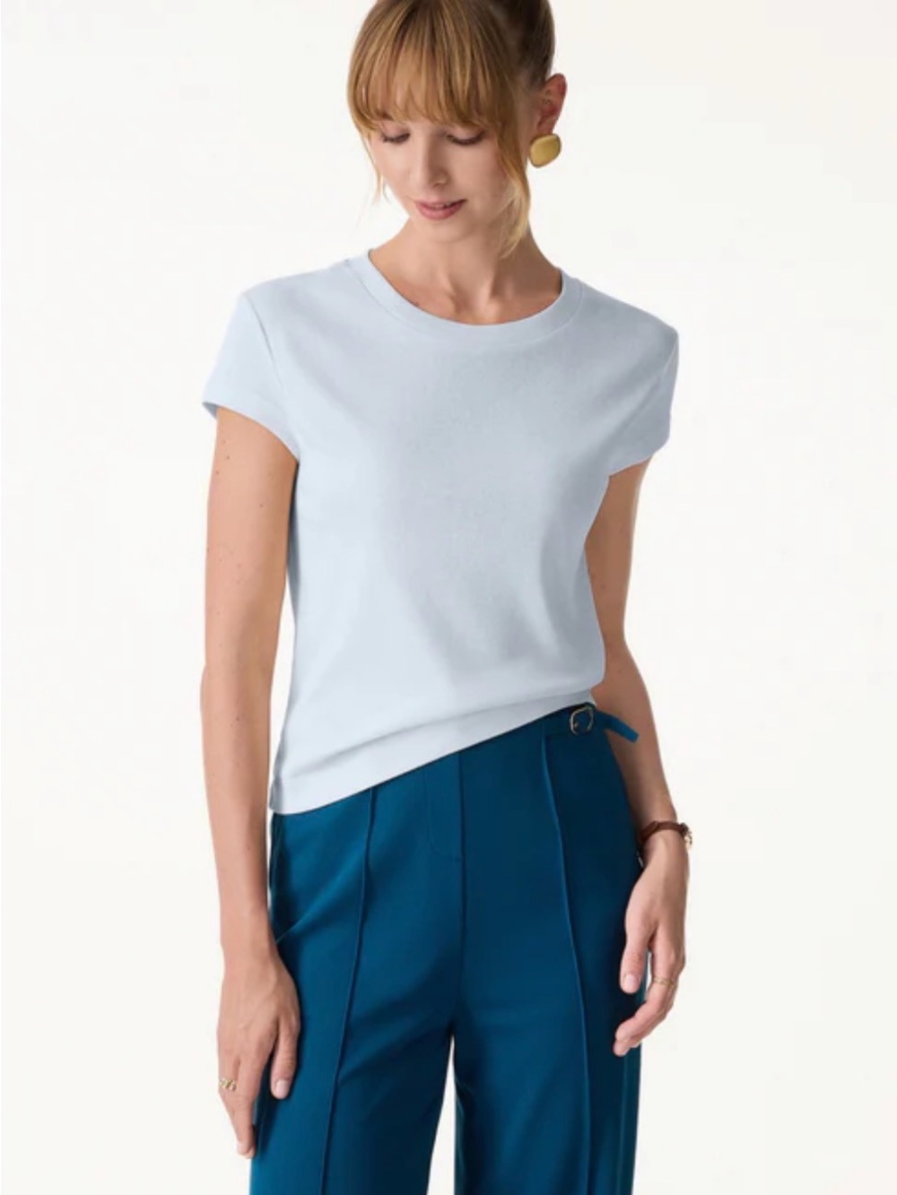 NWT OGL Sea Glass Blue Cotton Linen Silk Blend Cap
Sleeve Tee Top M